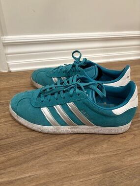 adidas Teal Suede Gazelle Sneakers with White & Silver Accents